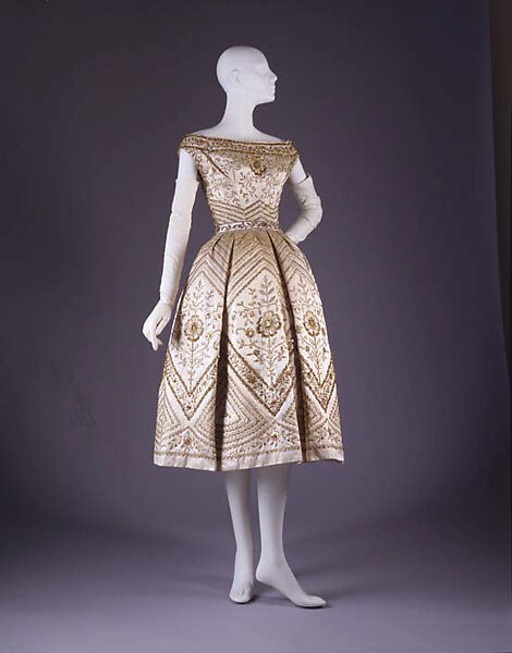 "Palomita", House of Dior (French, founded 1946), silk, sequins, bugle beads, gold metallic, French 