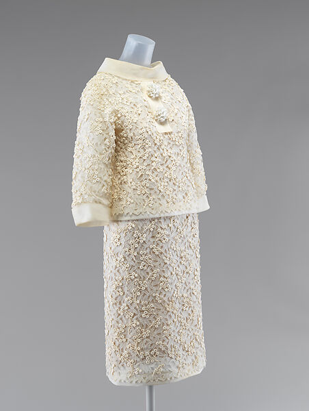 Evening dress, Yves Saint Laurent (French, founded 1961), cotton, silk, pearl, plastic, French