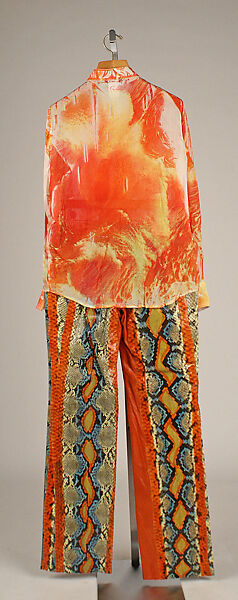 Ensemble, Roberto Cavalli (Italian, 1940–2024), (a) silk; (b) leather, snakeskin, Italian