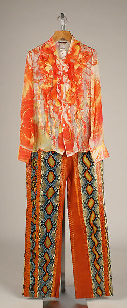 Ensemble, Roberto Cavalli (Italian, 1940–2024), (a) silk; (b) leather, snakeskin, Italian