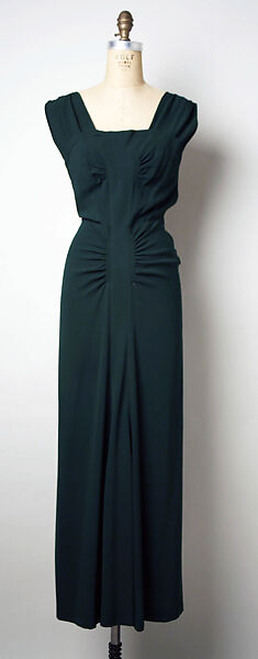 Evening ensemble, Elsa Schiaparelli (Italian, 1890–1973), Silk, rayon, metallic thread, tinsel, glass, plastic (cellulose acetate, cellulose nitrate, phenolic resin), French