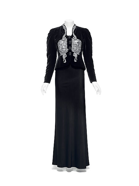 Evening jacket, Schiaparelli (French, founded 1927), silk, glass, plastic (cellophane, cellulose nitrate, phenolic resin), French
