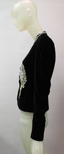 Evening jacket, Schiaparelli (French, founded 1927), silk, glass, plastic (cellophane, cellulose nitrate, phenolic resin), French