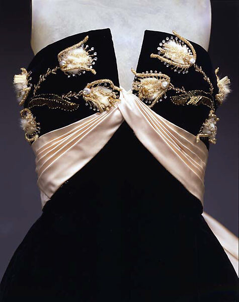 Ball gown, House of Jacques Fath (French, founded 1937), silk, glass, metal, plastic, rhinestones, mink, French