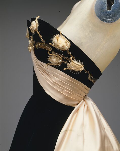 Ball gown, House of Jacques Fath (French, founded 1937), silk, glass, metal, plastic, rhinestones, mink, French