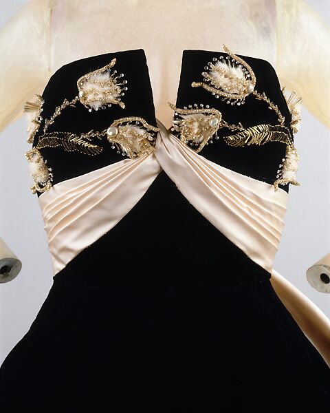 Ball gown, House of Jacques Fath (French, founded 1937), silk, glass, metal, plastic, rhinestones, mink, French 