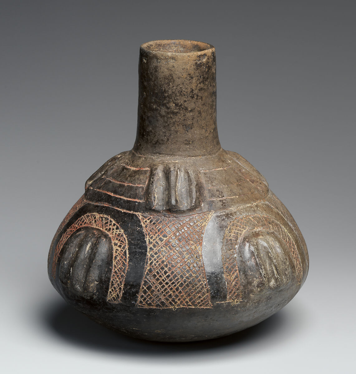 Engraved Bottle, Clay, Ancestral Caddoan 