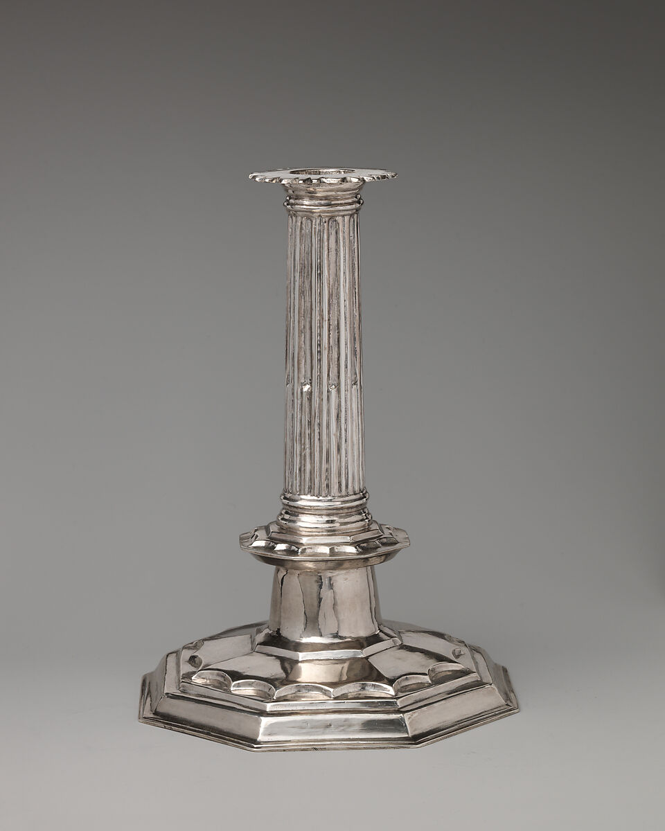 Candlestick (one of a pair), Probably by T. D., London (ca. 1686–1687), Silver, British, London