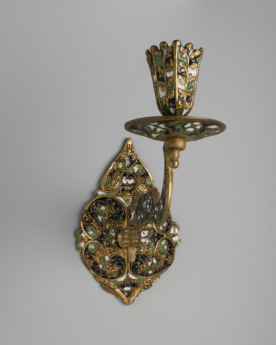 Sconce (one of a pair), Enamel on brass, British, Surrey