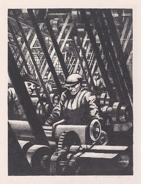 Making the Engine; from the series The Great War: Britain's Efforts and Ideals: Making Aircraft, Christopher Richard Wynne Nevinson (British, London 1889–1946 London), Lithograph 
