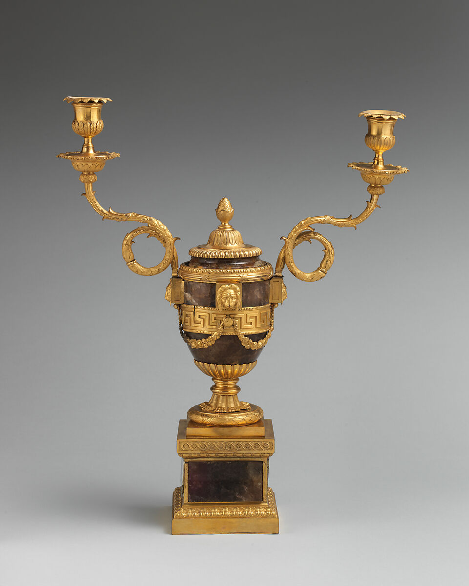 Candelabrum (one of a pair), Attributed to Matthew Boulton (British, Birmingham 1728–1809 Birmingham), Gilt bronze, Derbyshire spar, British
