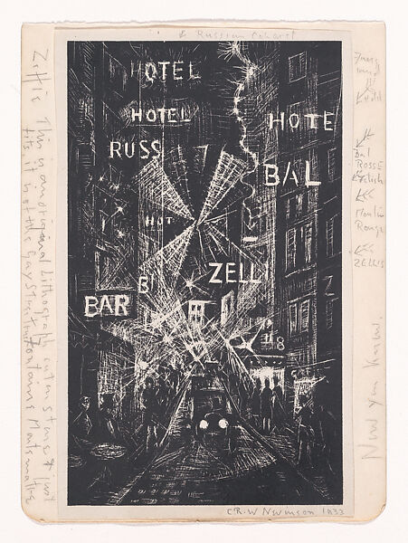 Montmartre by Night, Christopher Richard Wynne Nevinson (British, London 1889–1946 London), Lithograph 