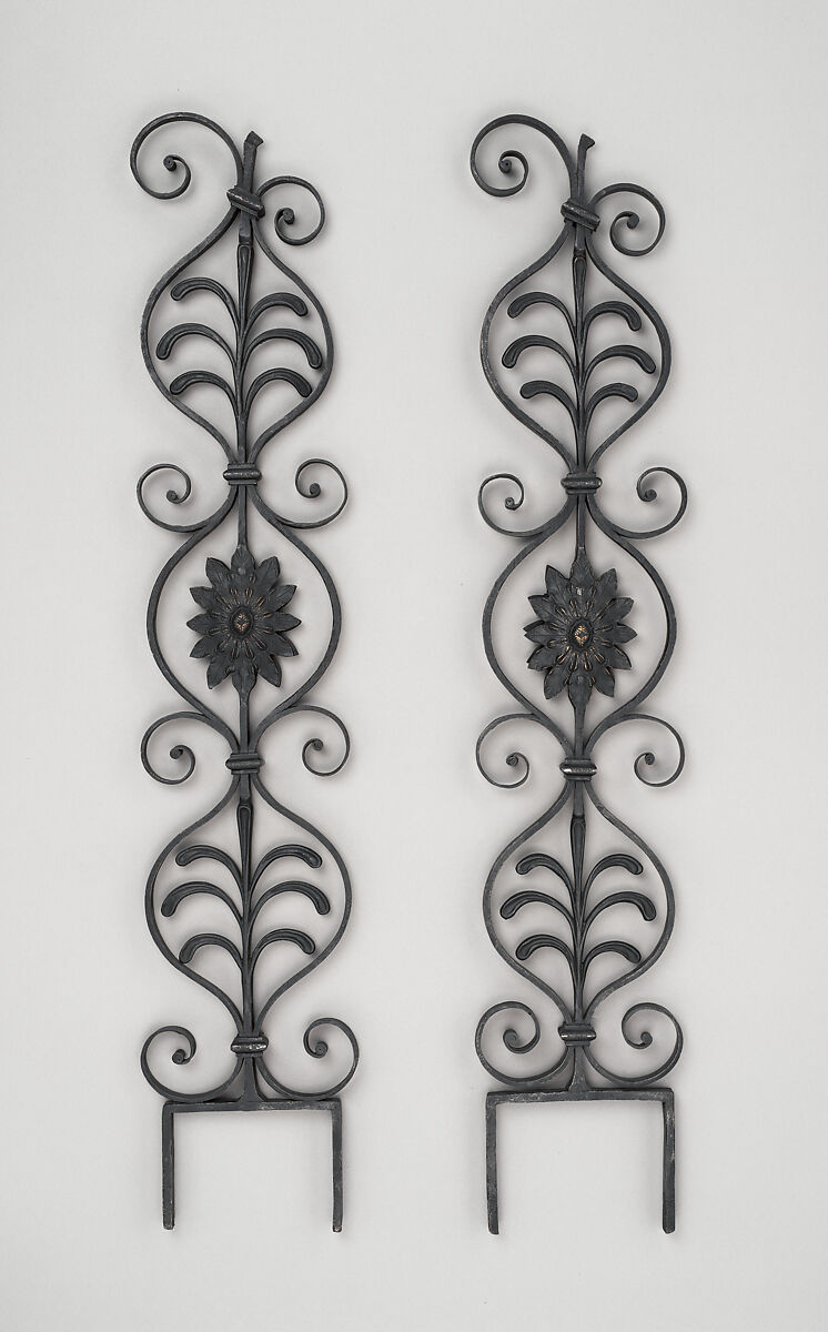Iron baluster (one of a pair), Wrought iron, brass, British