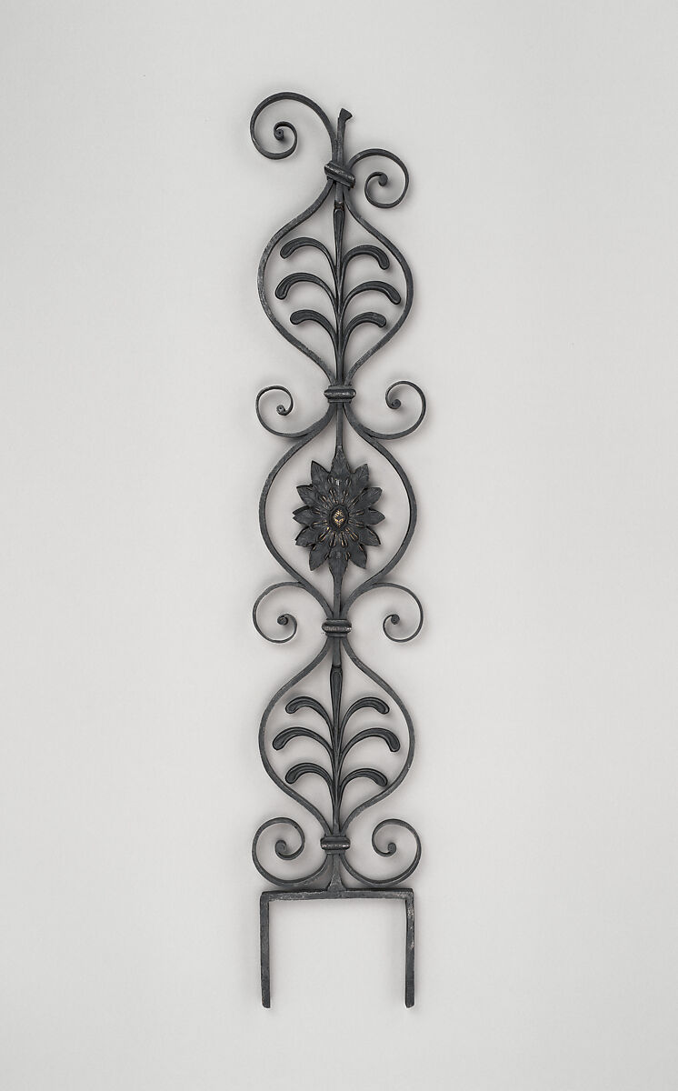 Iron baluster (one of a pair), Wrought iron, brass, British