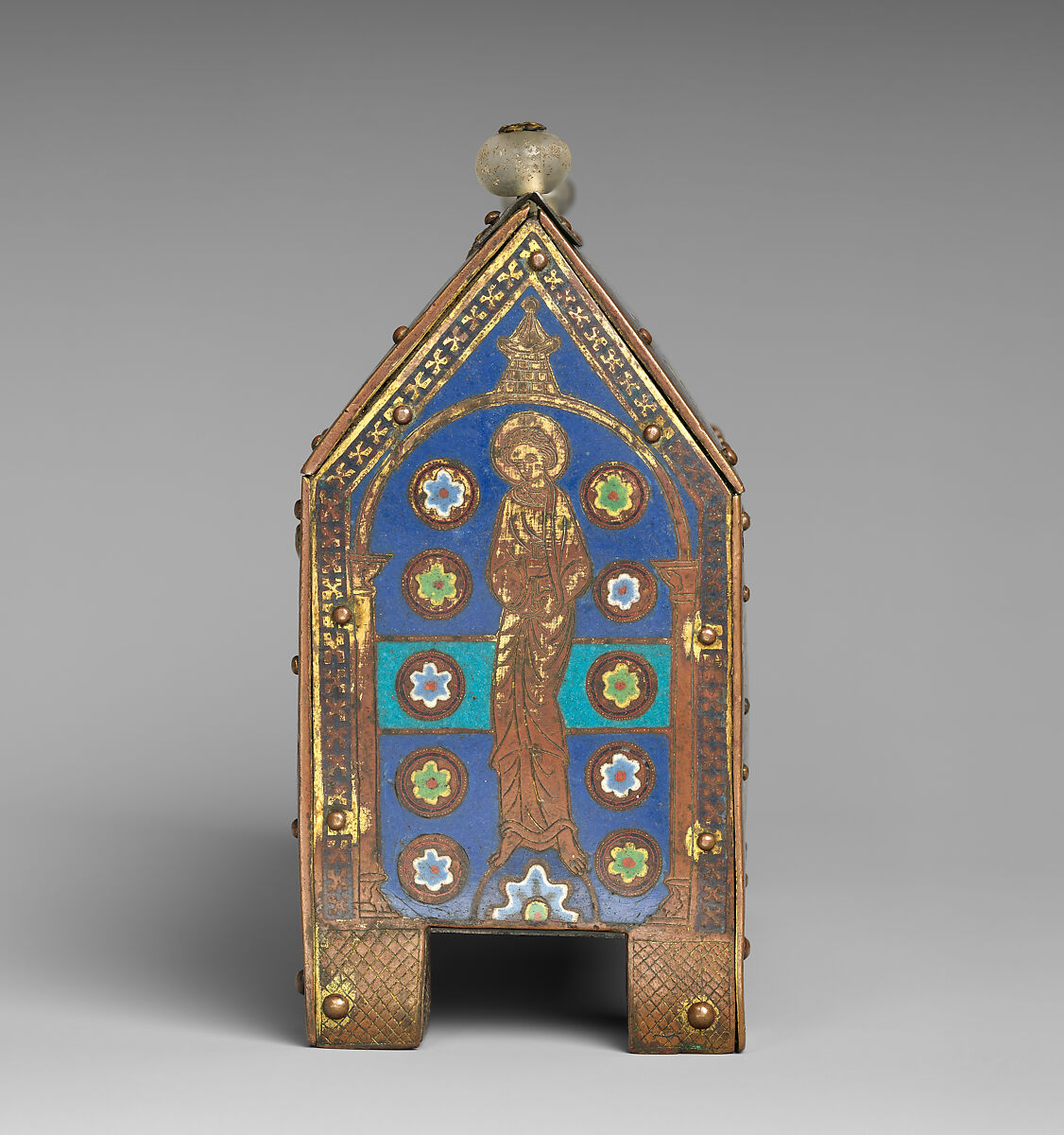 Reliquary of the Journey and Adoration of the Magi, Champlevé enamel on gilded copper; rock crystal; wood core, French