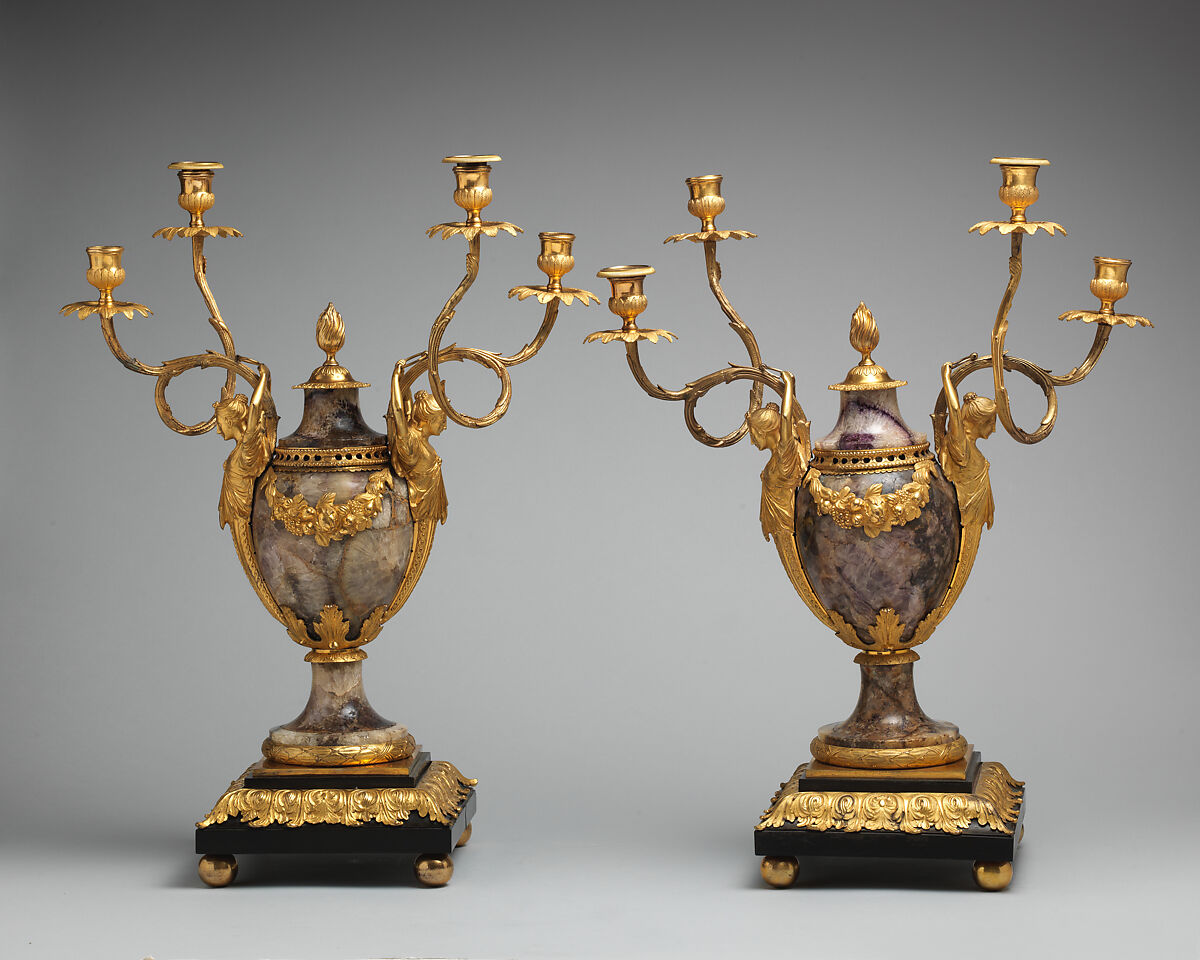 Candelabrum perfume burner (one of a pair), Matthew Boulton (British, Birmingham 1728–1809 Birmingham), Derbyshire spar, gilded bronze, wood, silvered copper, British, Soho near Birmingham
