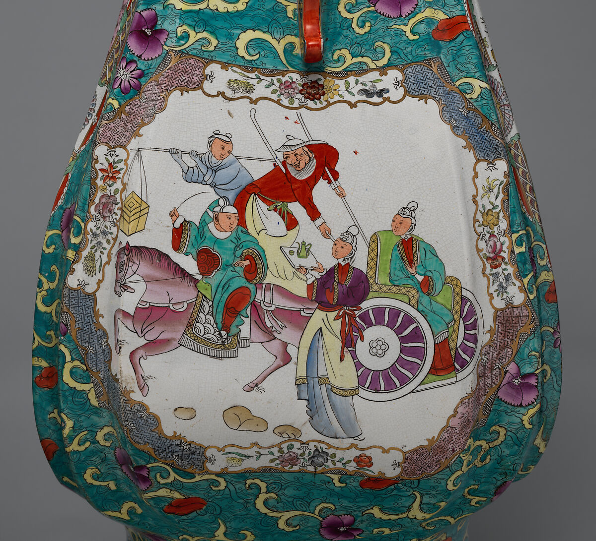 Vase with lid (one of a pair), C. J. Mason and Co. (British, 1826–1848), Earthenware with transfer-printed and enamel decoration, British, Fenton, Staffordshire