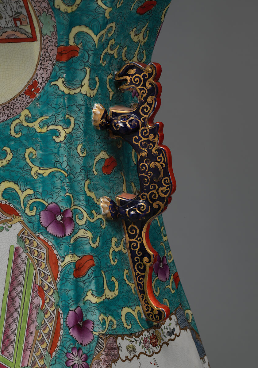 Vase with lid (one of a pair), C. J. Mason and Co. (British, 1826–1848), Earthenware with transfer-printed and enamel decoration, British, Fenton, Staffordshire