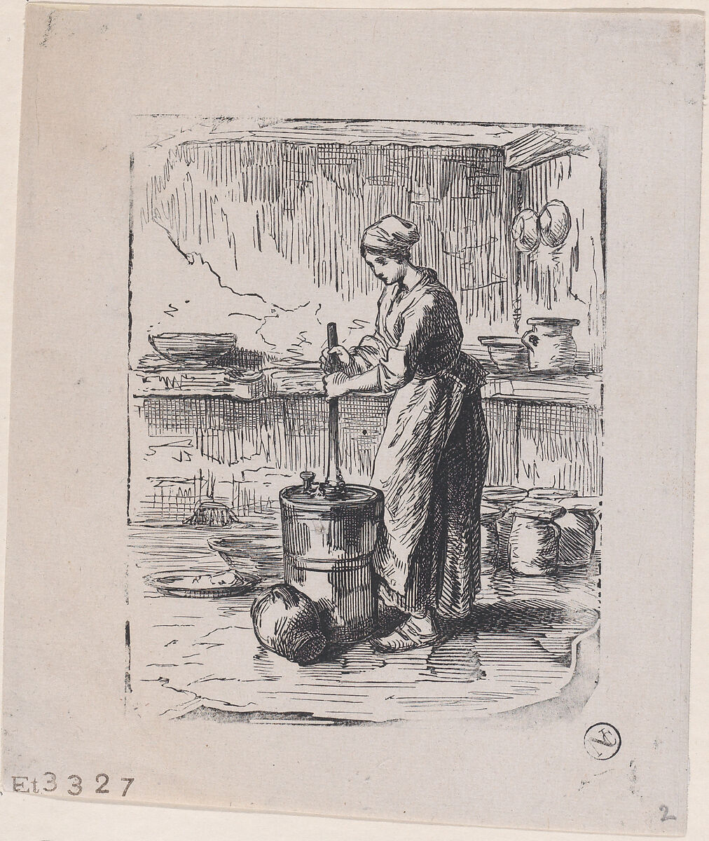 Woman Churning, After Charles Jacque (French, Paris 1813–1894 Paris), Wood engraving 