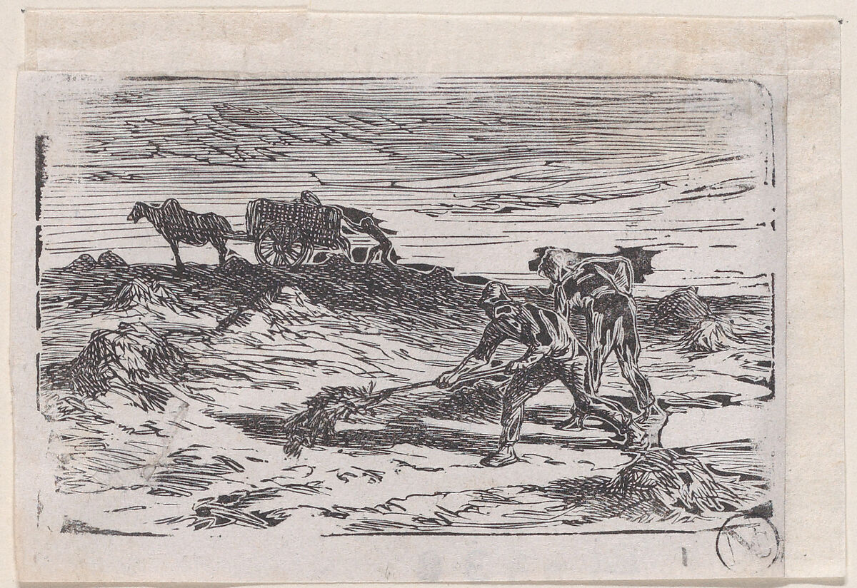 Two Men farming, Charles Jacque (French, Paris 1813–1894 Paris), Wood engraving 