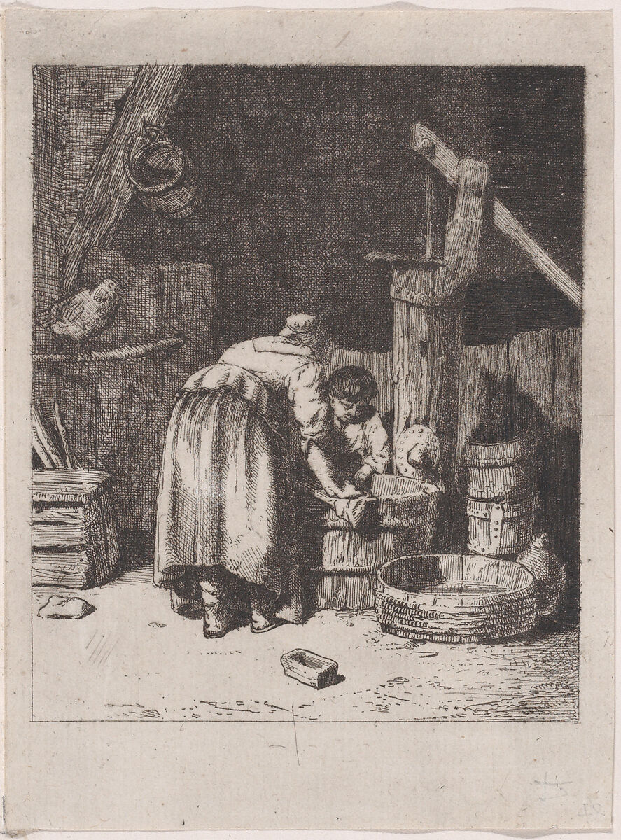 Women Washing, Charles Jacque (French, Paris 1813–1894 Paris), Etching 