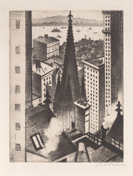 The Temples of New York, Christopher Richard Wynne Nevinson (British, London 1889–1946 London), Drypoint 