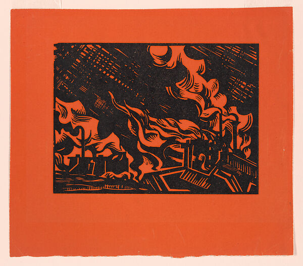 Black Country, Edward Alexander Wadsworth (British, Cleckheaton, West Yorkshire 1889–1949), Woodcut on coated orange paper 