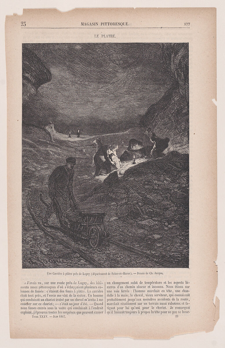 Une Carrière à plâtre près de Lagny (département de Seine-et-Marne); from Magasin Pittoresque, Charles Jacque (French, Paris 1813–1894 Paris), Wood engraving 