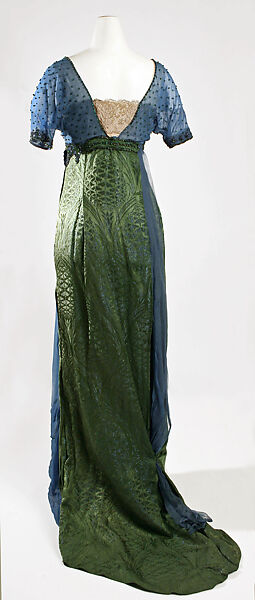 Evening ensemble, Jeanne Hallée (French, 1870–1924), (a) silk, metallic thread, glass beading; (b, c) silk, leather, metallic thread, French