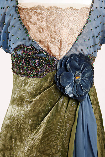 Evening ensemble, Jeanne Hallée (French, 1870–1924), (a) silk, metallic thread, glass beading; (b, c) silk, leather, metallic thread, French