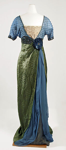 Evening ensemble, Jeanne Hallée (French, 1870–1924), (a) silk, metallic thread, glass beading; (b, c) silk, leather, metallic thread, French 
