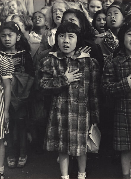 Children of the Weill Public School shown in a flag pledge ceremony, San Francisco, California, Dorothea Lange (American, 1895–1965), gelatin silver print 