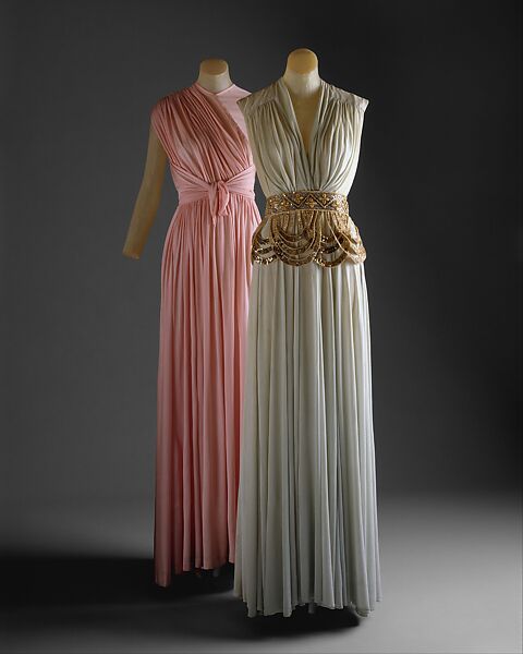 Dinner dress, House of Lelong (French, founded 1923), silk, metal, glass, French 