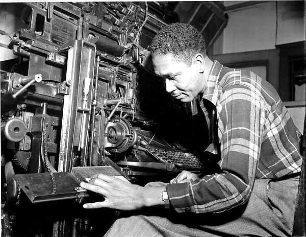 Man at Printing Press, Vera Jackson, gelatin silver print 