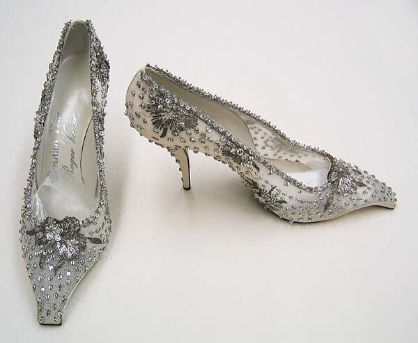 Evening shoes, House of Dior (French, founded 1946), silk, leather, nylon, metallic thread, glass, French