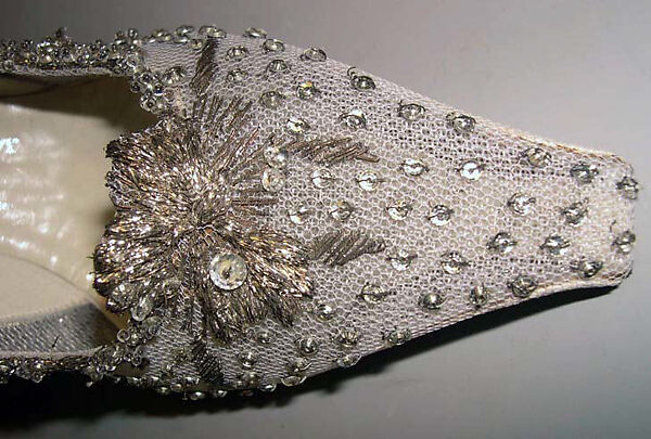 Evening shoes, House of Dior (French, founded 1946), silk, leather, nylon, metallic thread, glass, French