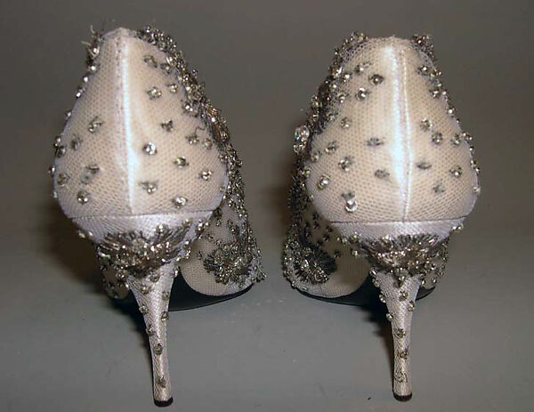 Evening shoes, House of Dior (French, founded 1946), silk, leather, nylon, metallic thread, glass, French