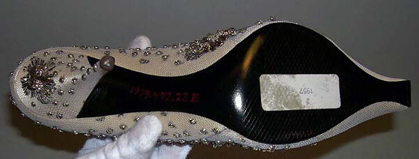 Evening shoes, House of Dior (French, founded 1946), silk, leather, nylon, metallic thread, glass, French