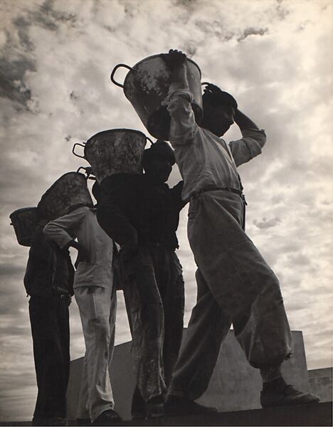 Workers on the New Uruguayan School of Architecture, Montevideo, Jeanne Mandello (German, 1907–2001), gelatin silver print 