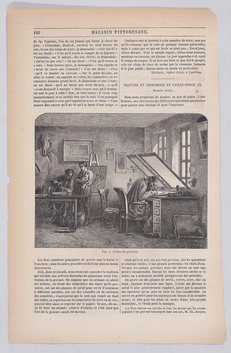 Engravers' Studio, from "Le Magasin Pittoresque", Charles Jacque (French, Paris 1813–1894 Paris), Wood engraving 