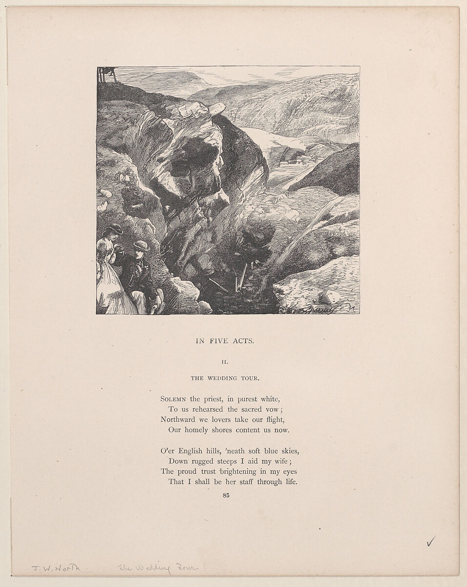 In Five Acts–The Wedding Tour, from "Picture Poesies", After John William North (British, London 1842–1924 Stamborough, Somerset), Wood engraving 