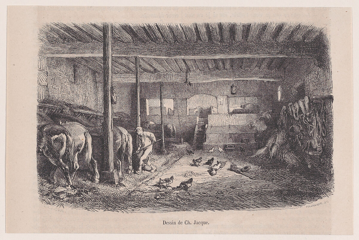 A Stable, from "Le Magasin Pittoresque", Charles Jacque (French, Paris 1813–1894 Paris), Wood engraving 