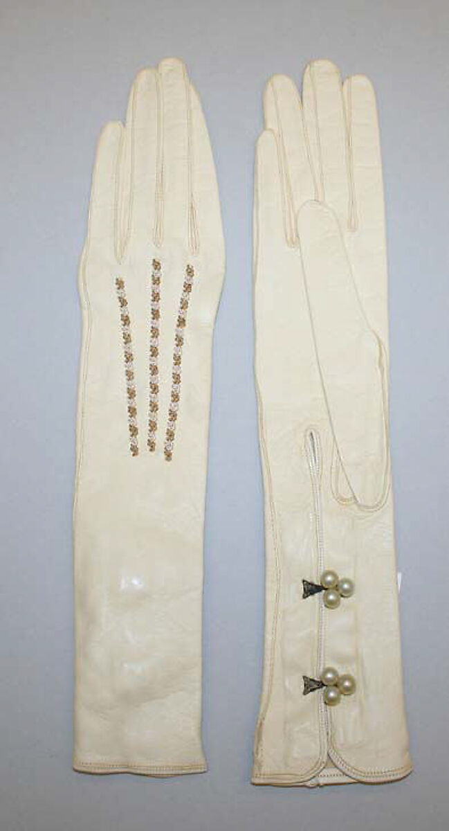 Gloves, leather, silk, French 