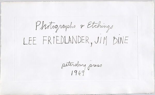 Title page, from "Photographs and Etchings", Jim Dine (American, born Cincinnati, Ohio, 1935), Etching 