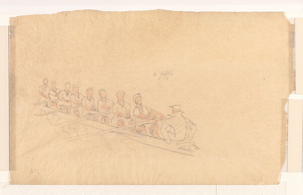 Rowing Study, Cyril E. Power (British, London 1872–1951 London), Pencil and crayon on tracing paper 