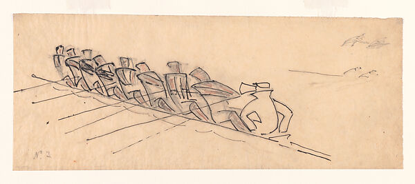 Rowing Study, Cyril E. Power (British, London 1872–1951 London), Pencil, pen and colored crayon on tracing paper 