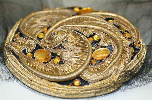 Evening hat, Manquin (French), metallic, silk, French