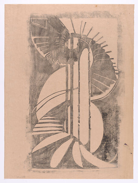 The Tube Staircase, proof in black, Cyril E. Power (British, London 1872–1951 London), Linocut 