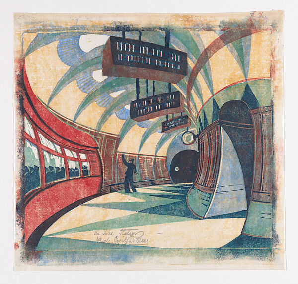 The Tube Station, Cyril E. Power (British, London 1872–1951 London), Linocut 