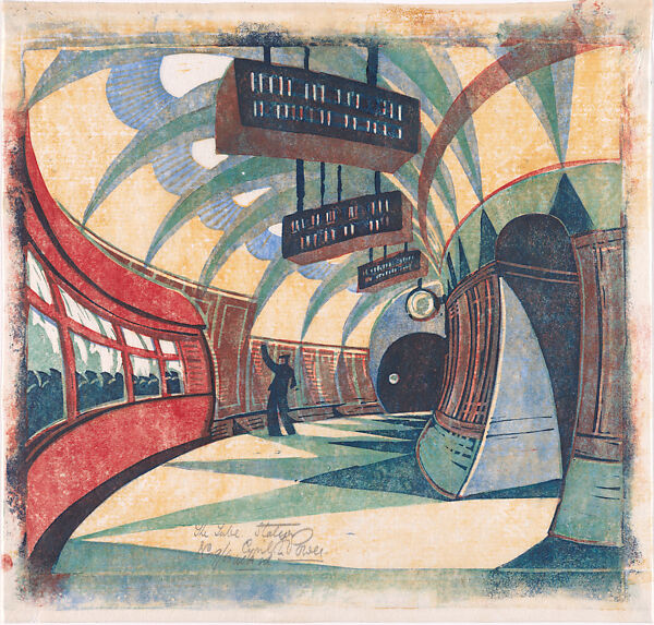 The Tube Station, Cyril E. Power (British, London 1872–1951 London), Linocut